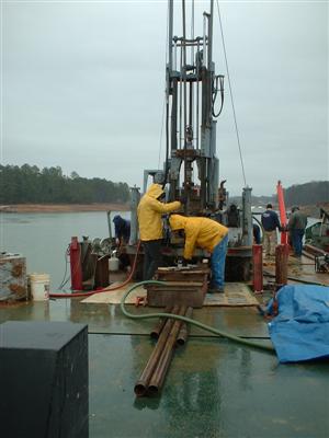 Drilling from barge in poor weather